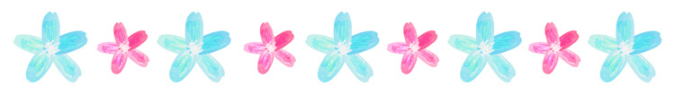 水色と赤色の花の飾り罫